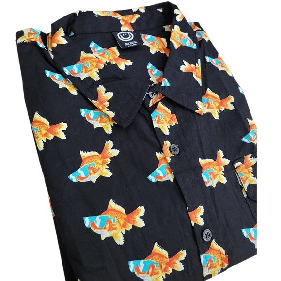 Neff Goldfish Koi Long Sleeve Button Down Black Shirt Men Extra Large NWT - Picture 1 of 8